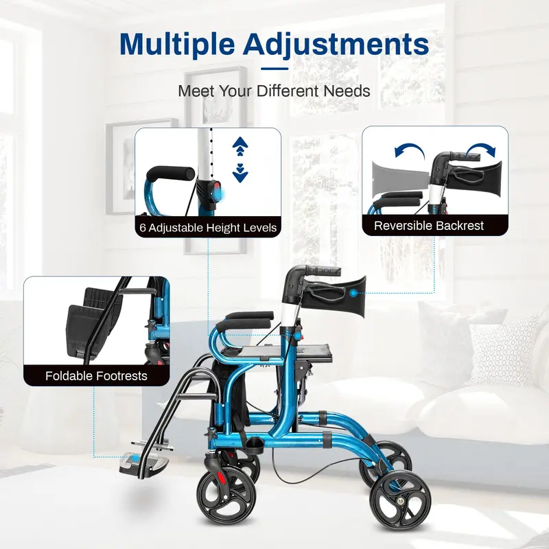 Dual-Mode Rollator Walker with Seat & Brakes – Lightweight Mobility Aid for Seniors