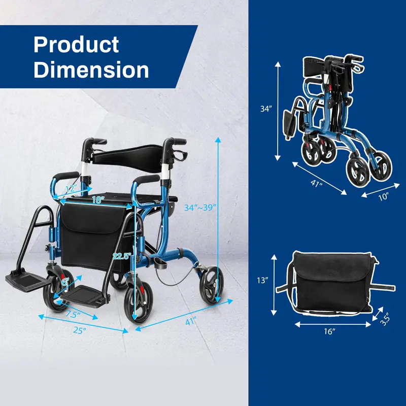 Dual-Mode Rollator Walker with Seat & Brakes – Lightweight Mobility Aid for Seniors