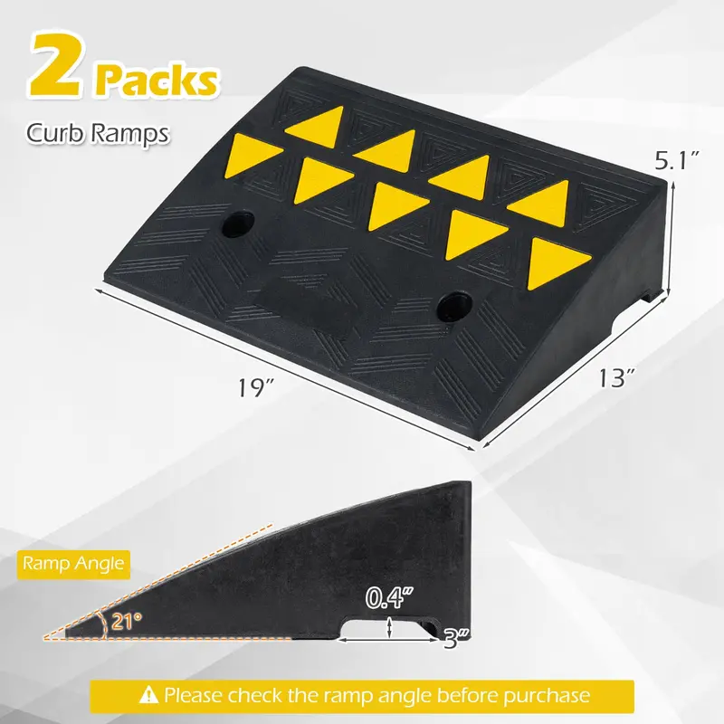 Dual-Pack Rubber Curb Ramp – Driveway Threshold Ramps with 5-Inch and 6.3-Inch Height Options