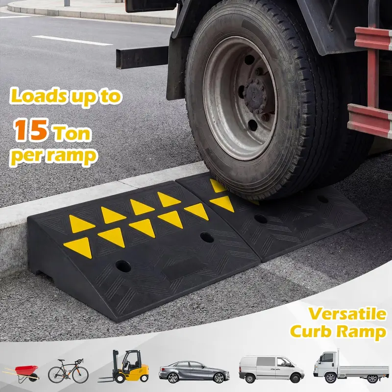 Dual-Pack Rubber Curb Ramp – Driveway Threshold Ramps with 5-Inch and 6.3-Inch Height Options