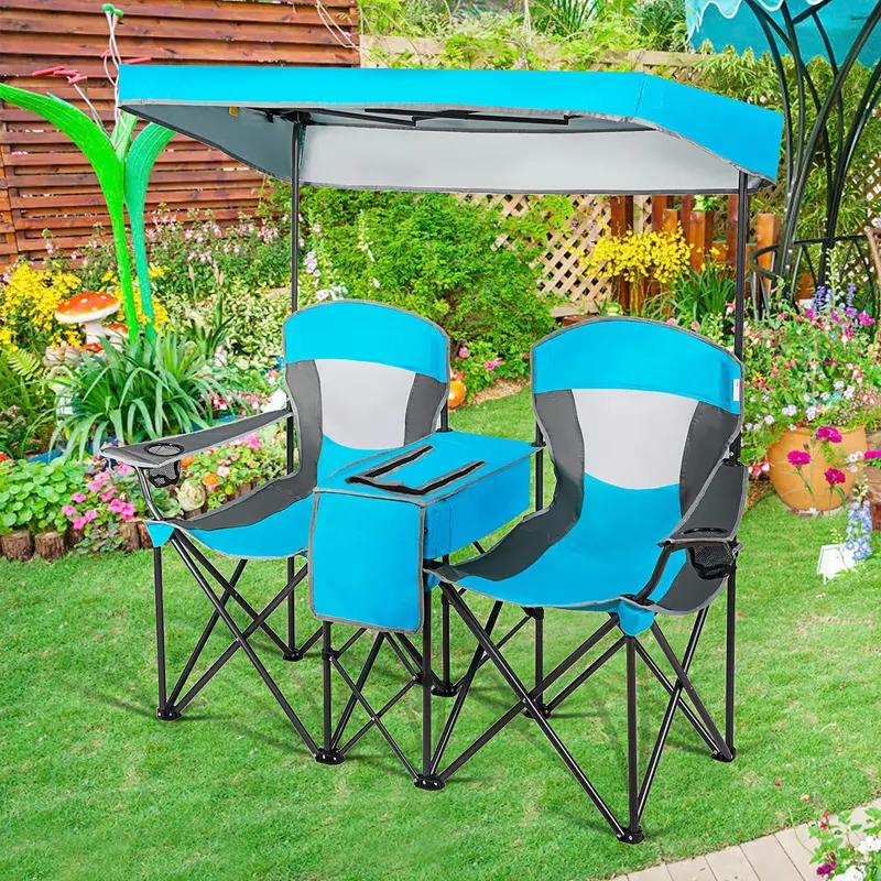 Dual-Person Camping Chair with Integrated Shade Canopy 2