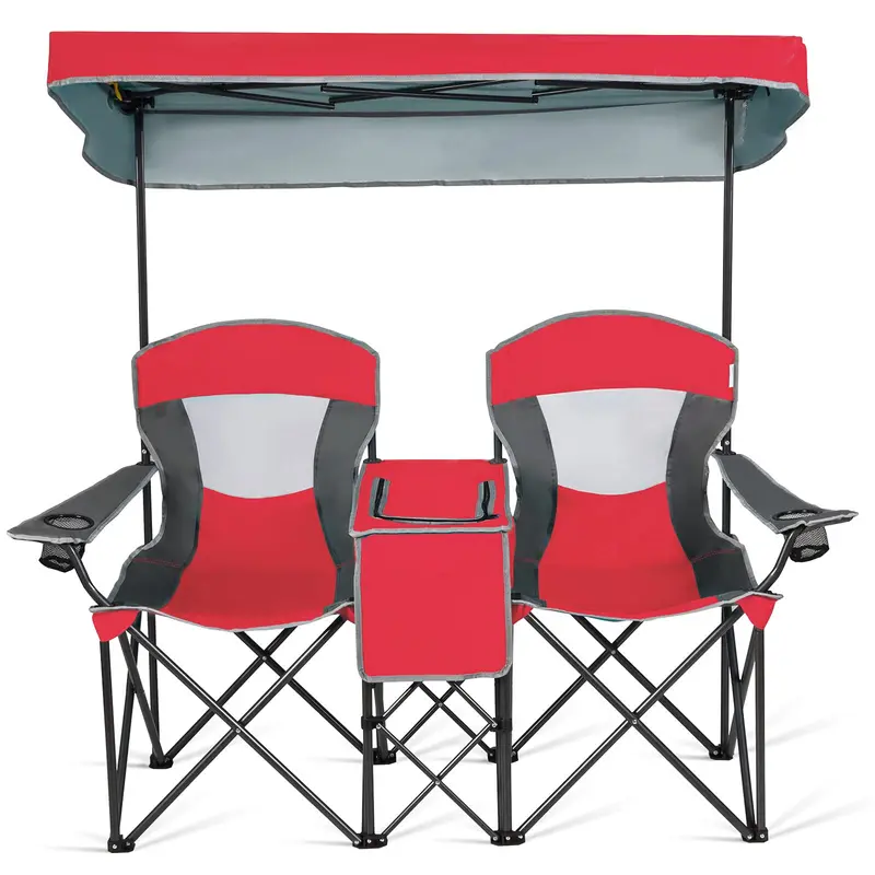 Dual-Person Camping Chair with Integrated Shade Canopy