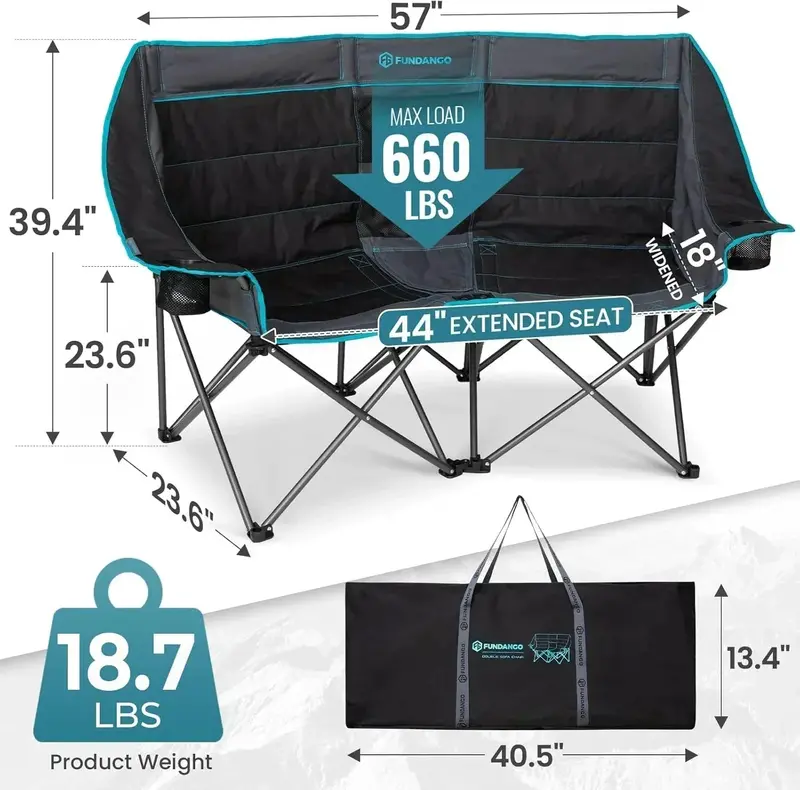 Dual-Person Extra-Wide Camping Chair with Integrated Cooler — 1000 lb Capacity