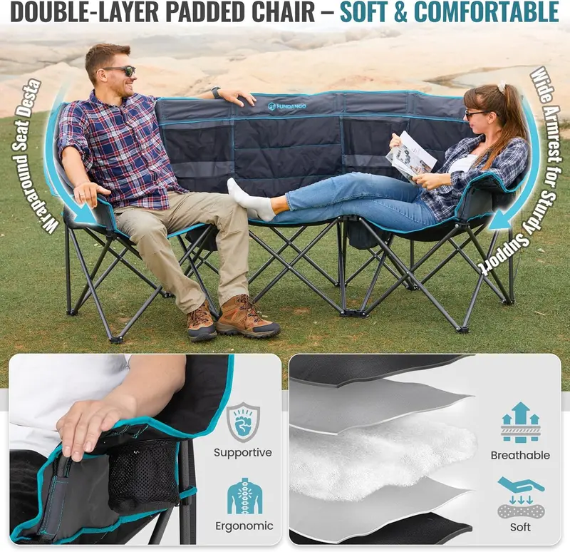 Dual-Person Extra-Wide Camping Chair with Integrated Cooler — 1000 lb Capacity