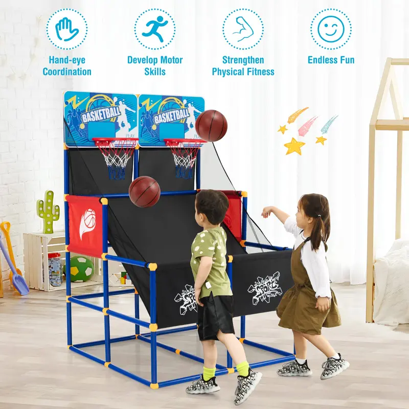 Dual-Player Kids’ Basketball Arcade Game with 4 Balls and Inflation Pump