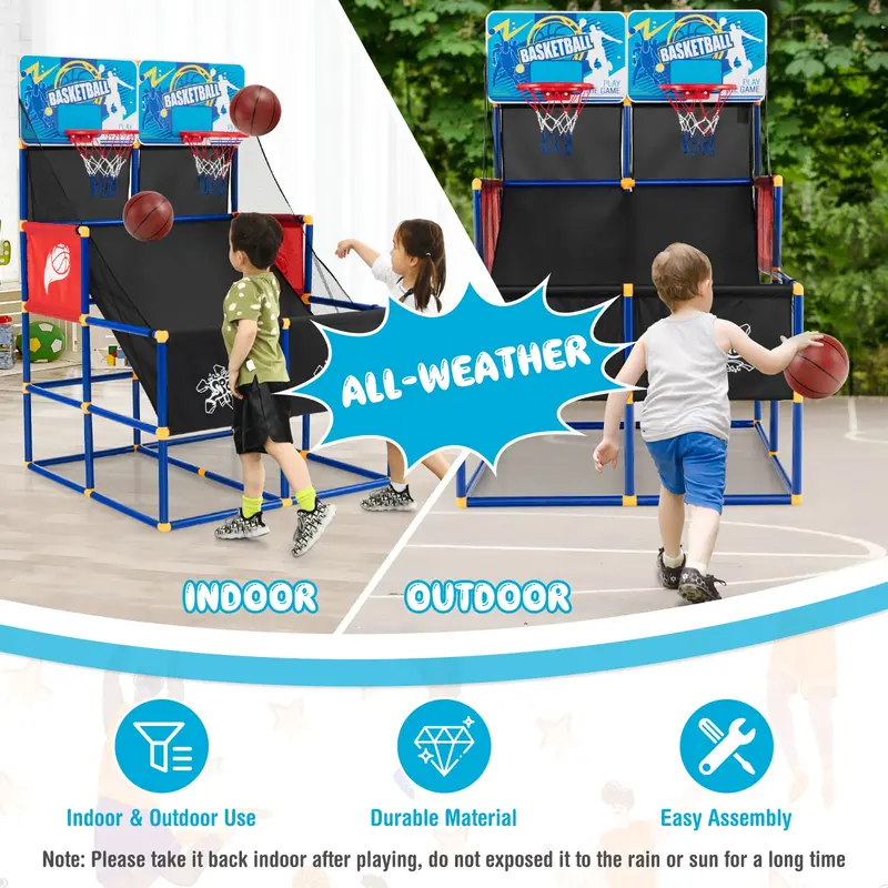 Dual-Player Kids’ Basketball Arcade Game with 4 Balls and Inflation Pump