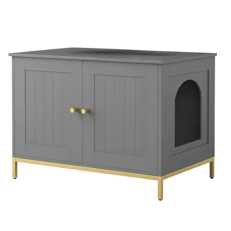 Dual-Purpose Litter Box Enclosure – Metal-Frame Cabinet with Tabletop Surface