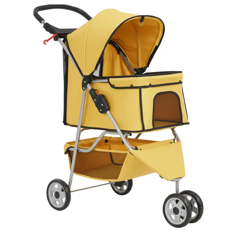 Dual-Purpose Pet Stroller for Dogs & Cats – Mesh Panels, Storage Basket & Cup Holder