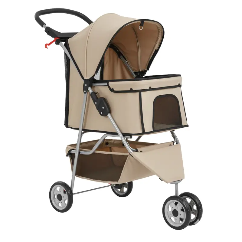 Dual-Purpose Pet Stroller for Dogs & Cats – Mesh Panels, Storage Basket & Cup Holder