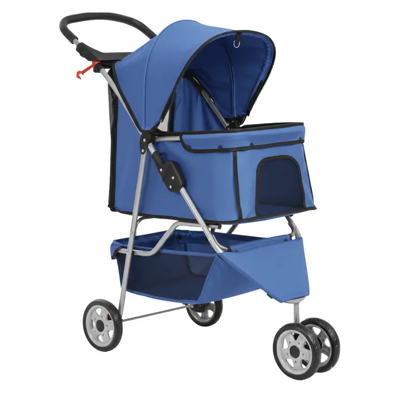 Dual-Purpose Pet Stroller for Dogs & Cats – Mesh Panels, Storage Basket & Cup Holder