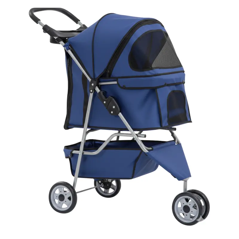 Dual-Purpose Pet Stroller for Dogs & Cats – Mesh Panels, Storage Basket & Cup Holder