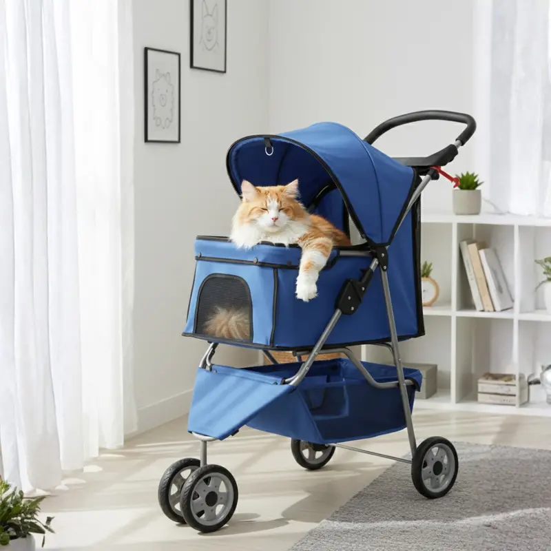 Dual-Purpose Pet Stroller for Dogs & Cats – Mesh Panels, Storage Basket & Cup Holder
