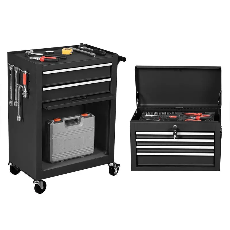 Dual Rolling Tool Chest Set: Two 6-Drawer Industrial-Grade Toolboxes