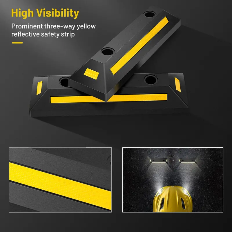Dual Rubber Parking Blocks with Reflective Stripes – 21.5-Inch Bumpers for Vehicle Guidance