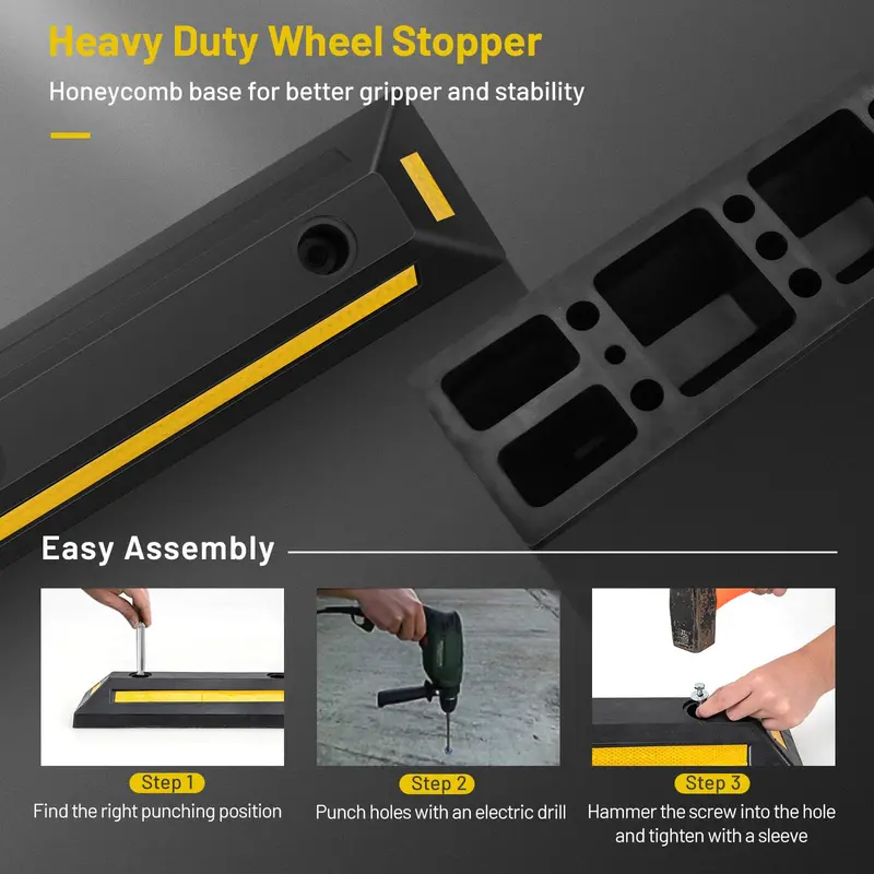Dual Rubber Parking Blocks with Reflective Stripes – 21.5-Inch Bumpers for Vehicle Guidance