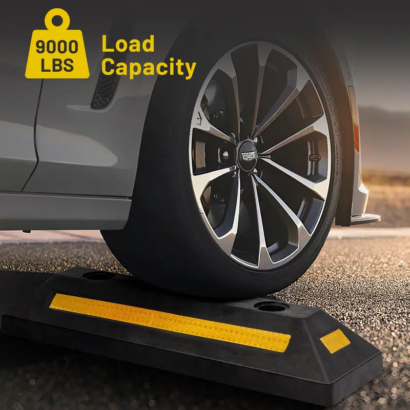 Dual Rubber Parking Blocks with Reflective Stripes – 21.5-Inch Bumpers for Vehicle Guidance