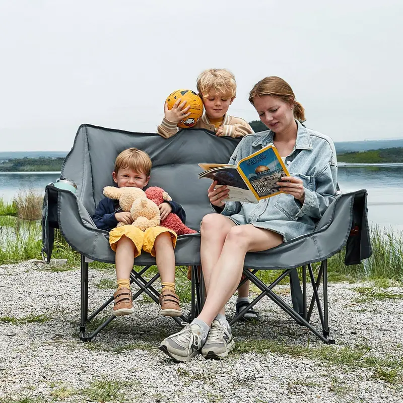 Dual-Seat Folding Camping Loveseat – Padded Outdoor Chair for Two with Cup Holders & 600-Lb Load Limit 2