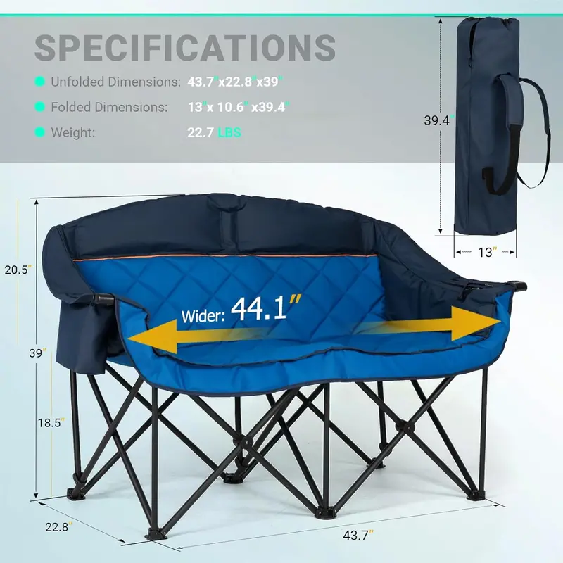 Dual-Seat Oversized Folding Lawn Sofa – Heavy-Duty 2-Person Outdoor Loveseat 2