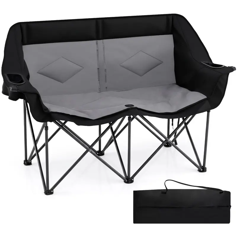 Dual-Seater Camping Chair with Cup Holders, Glass Racks & Mesh Storage