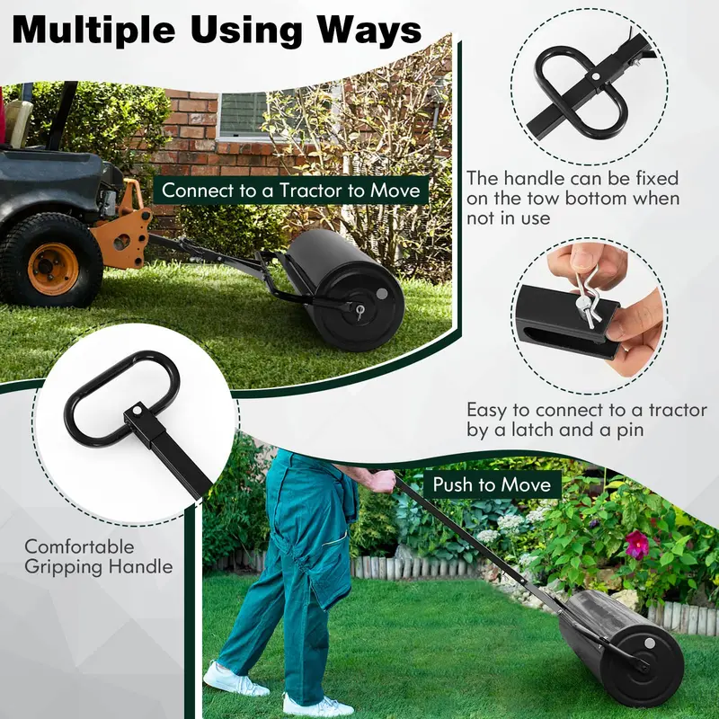 Dual-Use Lawn Roller – Push or Tow-Behind Sod Compactor with 17-Gallon Fill Capacity