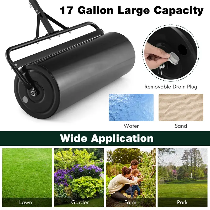 Dual-Use Lawn Roller – Push or Tow-Behind Sod Compactor with 17-Gallon Fill Capacity