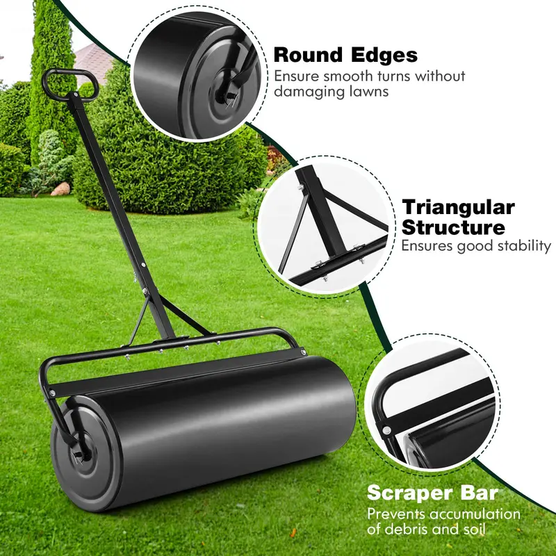 Dual-Use Lawn Roller – Push or Tow-Behind Sod Compactor with 17-Gallon Fill Capacity