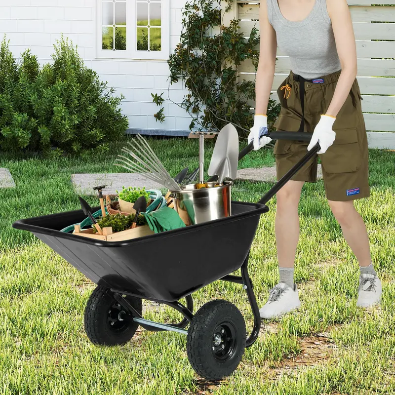 Dual-Wheel Pneumatic Wheelbarrow – Heavy-Duty Garden Cart with 330 LB Load Capacity 2