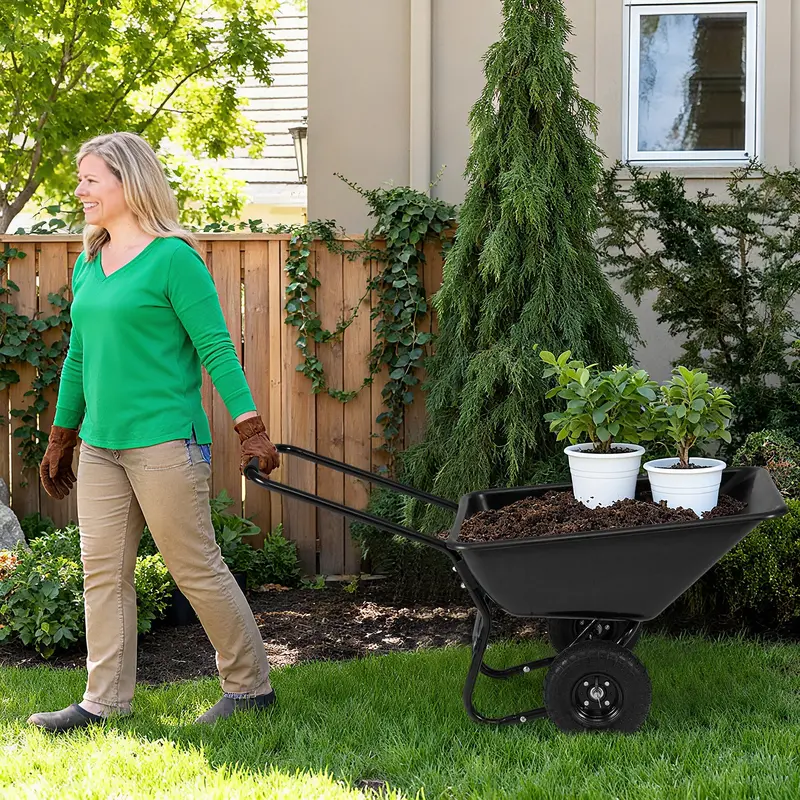 Dual-Wheel Pneumatic Wheelbarrow – Heavy-Duty Garden Cart with 330 LB Load Capacity