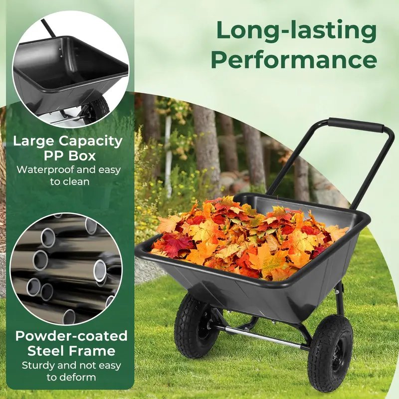 Dual-Wheel Pneumatic Wheelbarrow – Heavy-Duty Garden Cart with 330 LB Load Capacity
