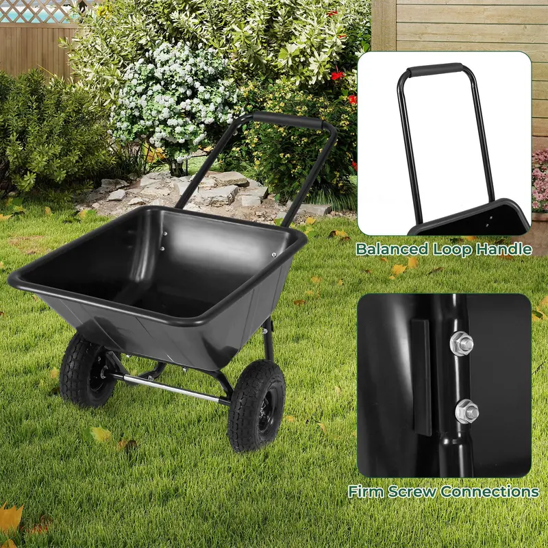 Dual-Wheel Pneumatic Wheelbarrow – Heavy-Duty Garden Cart with 330 LB Load Capacity