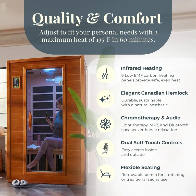 Dynamic Saunas Andora 2-Person Low-EMF Far Infrared Sauna (Canadian Hemlock)