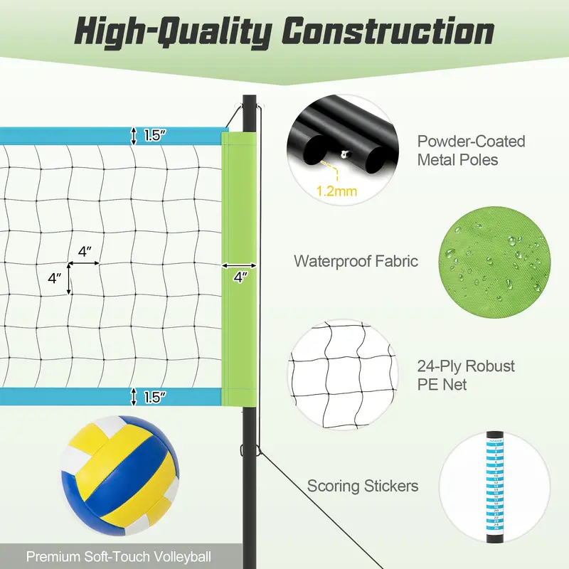 Easy-Setup Outdoor Volleyball Net Kit with Height-Adjustable Poles 2