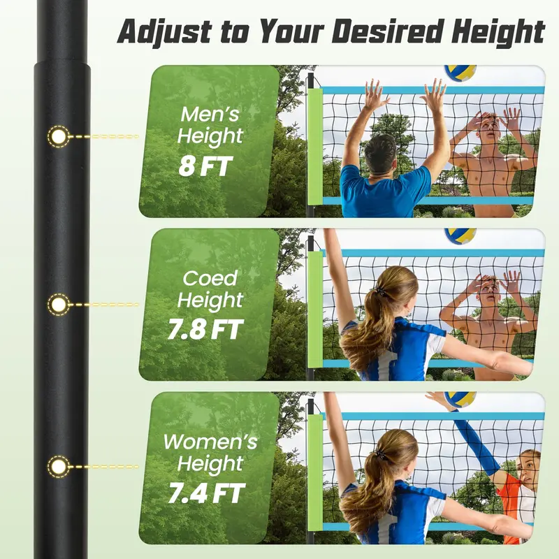 Easy-Setup Outdoor Volleyball Net Kit with Height-Adjustable Poles