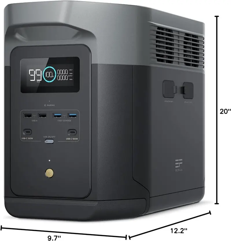 EcoFlow Delta 2 Max Solar Generator – 2400W Pure Sine Wave Inverter, Expandable Battery System