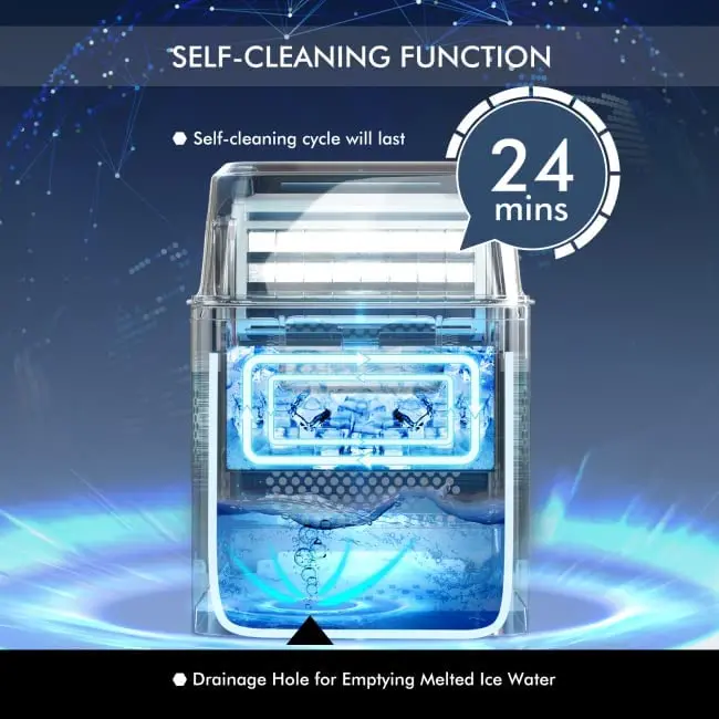 Efficient Countertop Ice Maker – 45 lbs/24 Hours, 23-Second Cycle, Dual Water-Fill Options