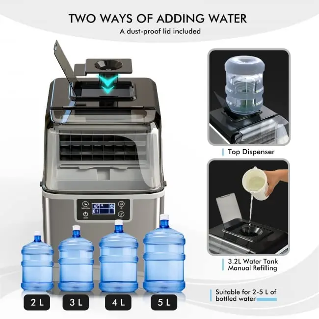 Efficient Countertop Ice Maker – 45 lbs/24 Hours, 23-Second Cycle, Dual Water-Fill Options