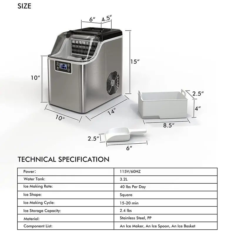 Efficient Countertop Ice Maker – 45 lbs/24 Hours, 23-Second Cycle, Dual Water-Fill Options