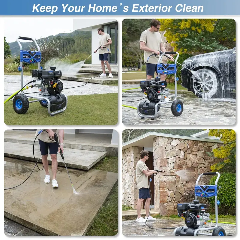 Efurden 3500 PSI Gas-Powered Pressure Washer – 2.3 GPM, 209cc Engine, 4-Position Nozzle Kit for Vehicles, Patios, Walls & Gardens (Blue)