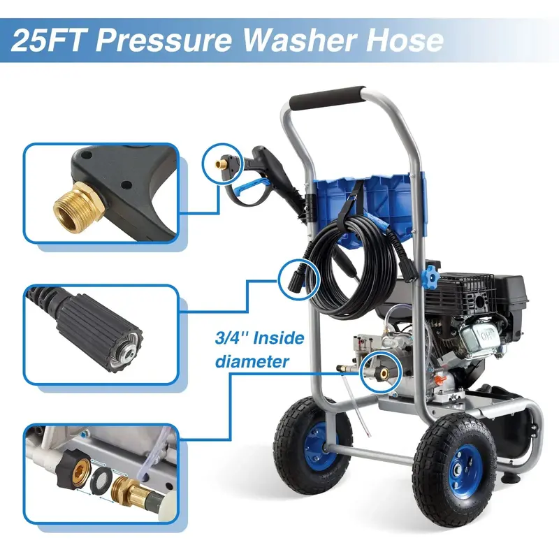 Efurden 3500 PSI Gas-Powered Pressure Washer – 2.3 GPM, 209cc Engine, 4-Position Nozzle Kit for Vehicles, Patios, Walls & Gardens (Blue)