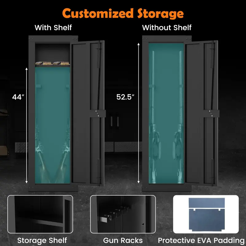 Eight-Gun Rifle Safe – Large Capacity Locking Cabinet with Adjustable Shelves and Gun Racks