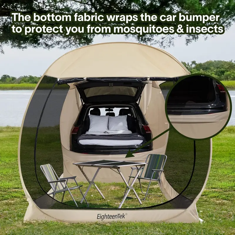 EighteenTek Automatic Pop-Up Trunk Tent for SUVs and Cars – Quick-Setup Vehicle Camping Tent