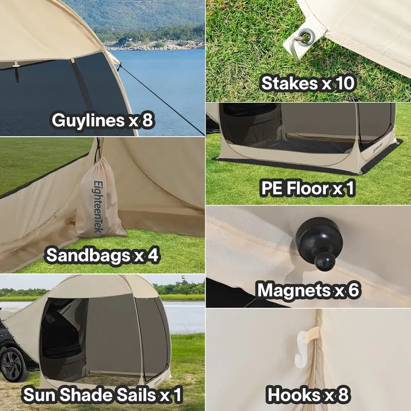 EighteenTek Automatic Pop-Up Trunk Tent for SUVs and Cars – Quick-Setup Vehicle Camping Tent