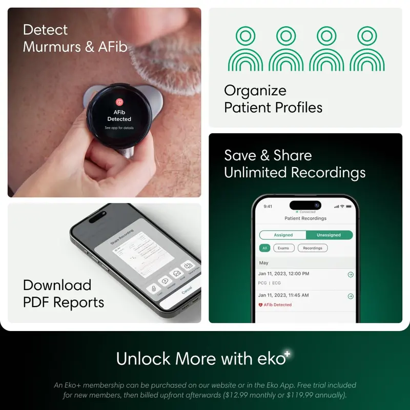 Eko Digital Stethoscope – Bluetooth Audio + 3-Lead ECG with Full-Color Diagnostic Display