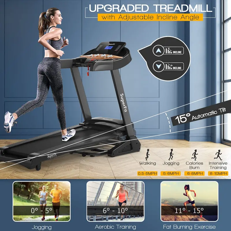 Electric Folding Treadmill – 3.75HP Motor, Incline Function, App Integration, and 15 Workout Programs 2