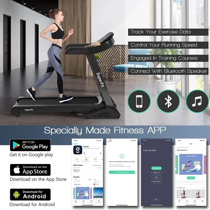 Electric Folding Treadmill – 3.75HP Motor, Incline Function, App Integration, and 15 Workout Programs