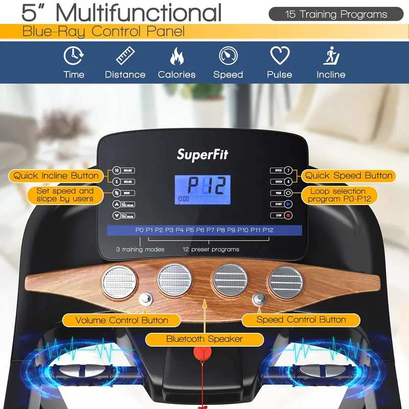 Electric Folding Treadmill – 3.75HP Motor, Incline Function, App Integration, and 15 Workout Programs