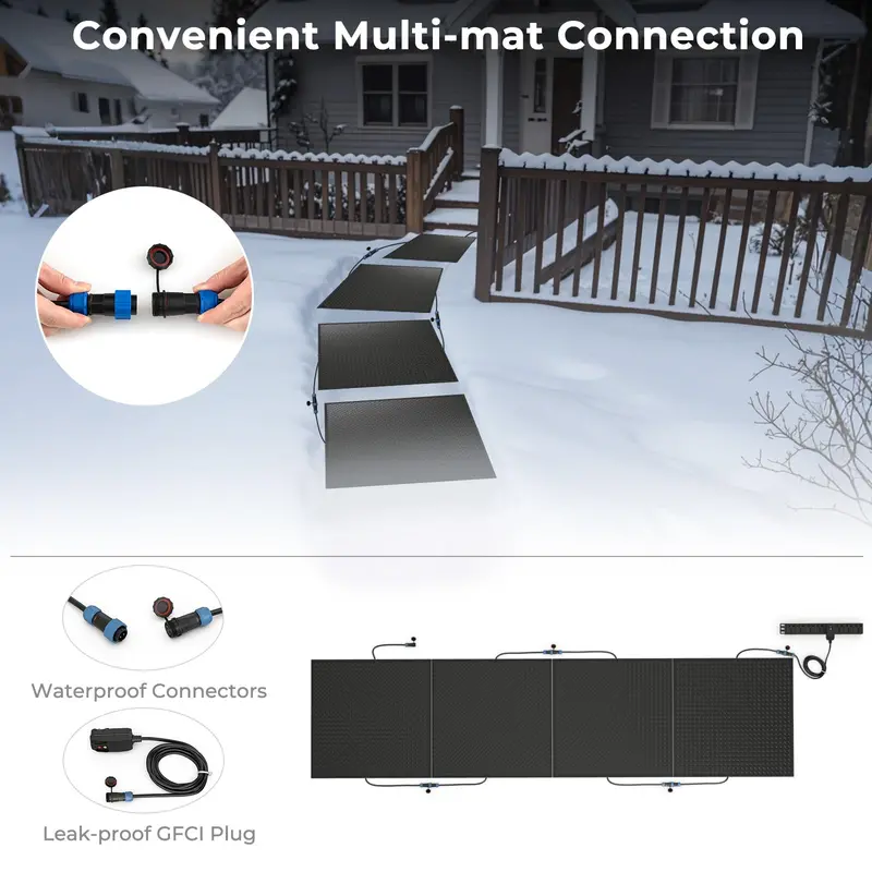 Electric Heated Snow Melting Mat — All-Weather Outdoor Mat for Driveways, Steps, and Walkways
