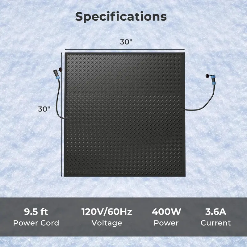 Electric Heated Snow Melting Mat — All-Weather Outdoor Mat for Driveways, Steps, and Walkways