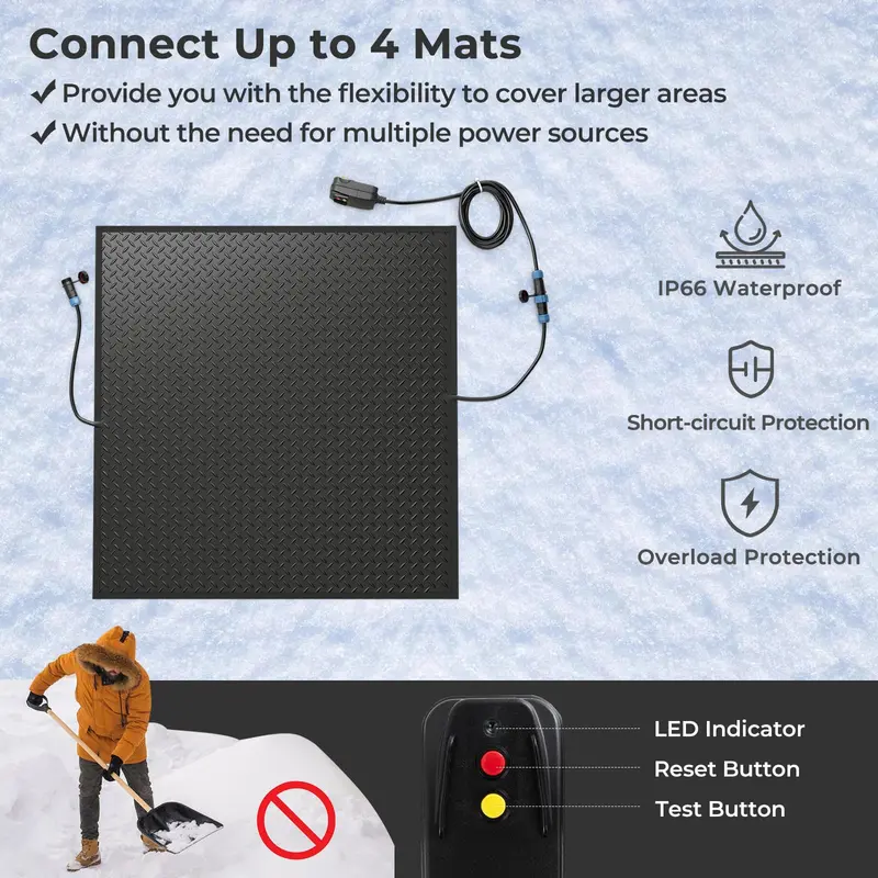 Electric Heated Snow Melting Mat — All-Weather Outdoor Mat for Driveways, Steps, and Walkways