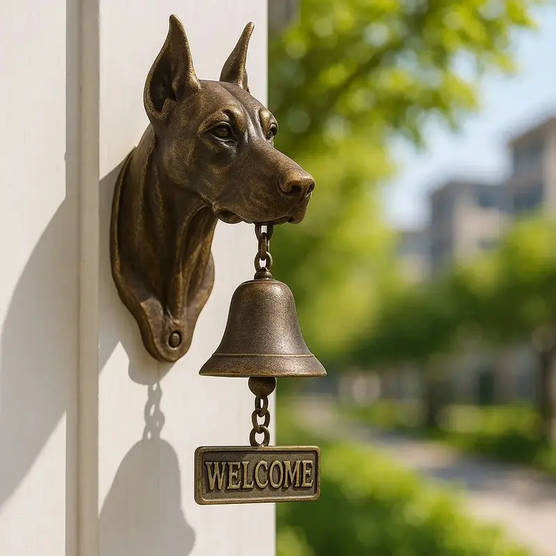 Elegant German Shepherd Wall Bell – Bronze-Finished Welcome Chime for Entryways